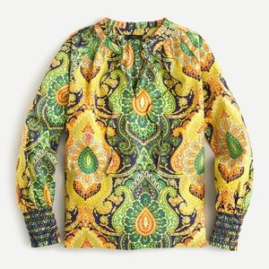 J.Crew Smocked-Cuff Popover Top in Paisley Womens Size Small
